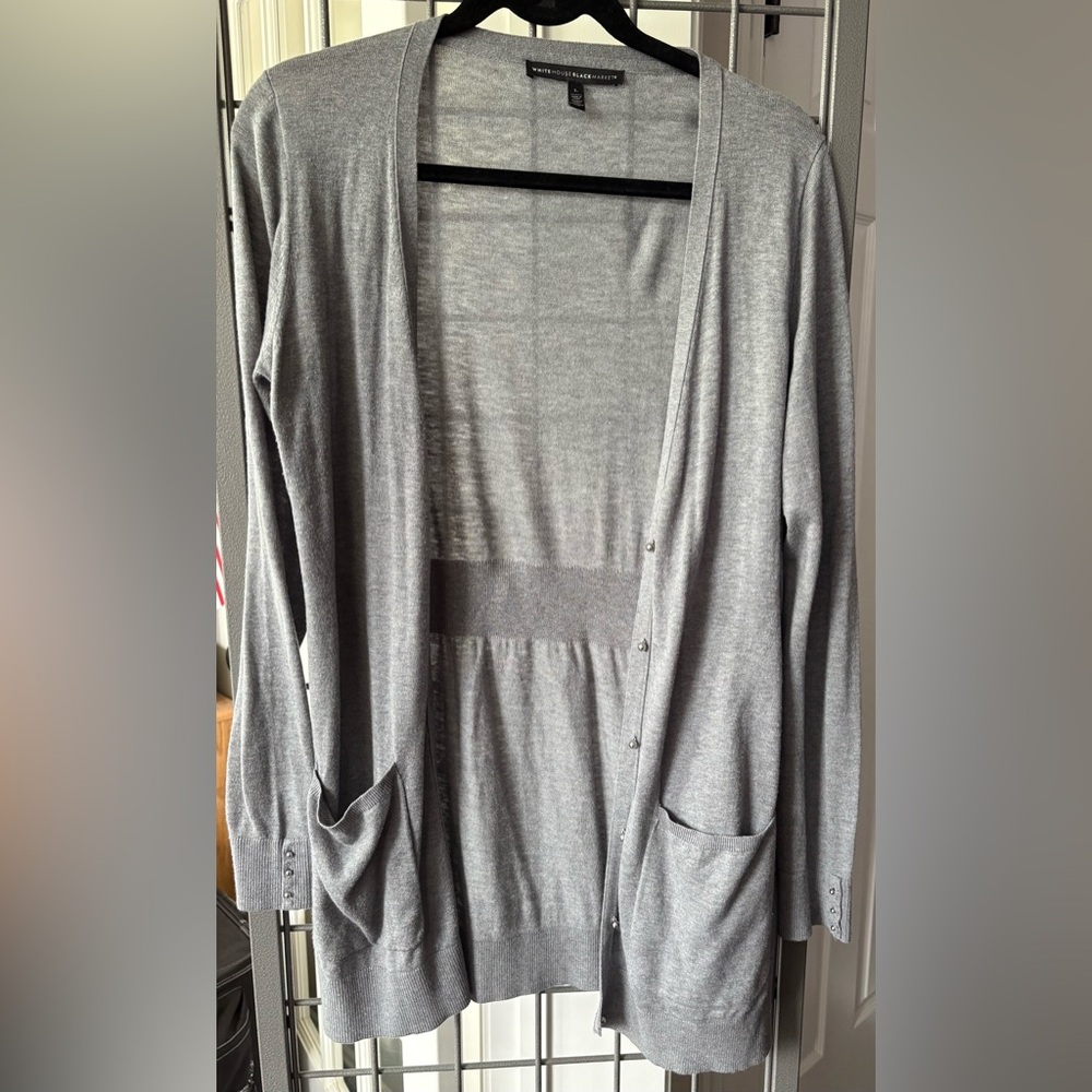 White House Black Market Cardigan Sweater Light Weight Light Gray Size L